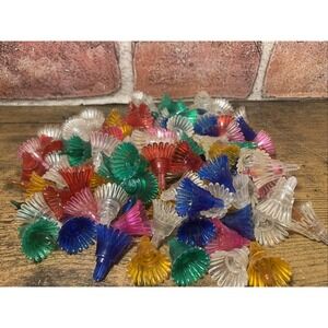 Lot of 105 Vintage Christmas Light Reflectors Covers Plastic Flowers Multicolor